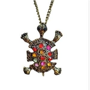 Vintage style gold turtle pendant necklace 26" Multicolor *